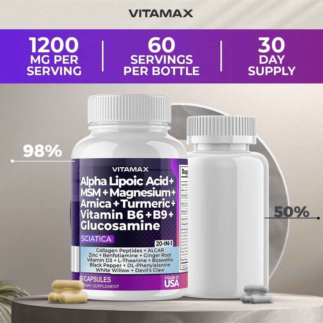 Cápsulas junto a cristales de MSM y polvo de glucosamina, soporte articular Vitamax