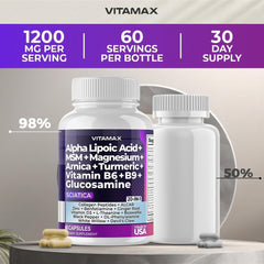 Cápsulas junto a cristales de MSM y polvo de glucosamina, soporte articular Vitamax
