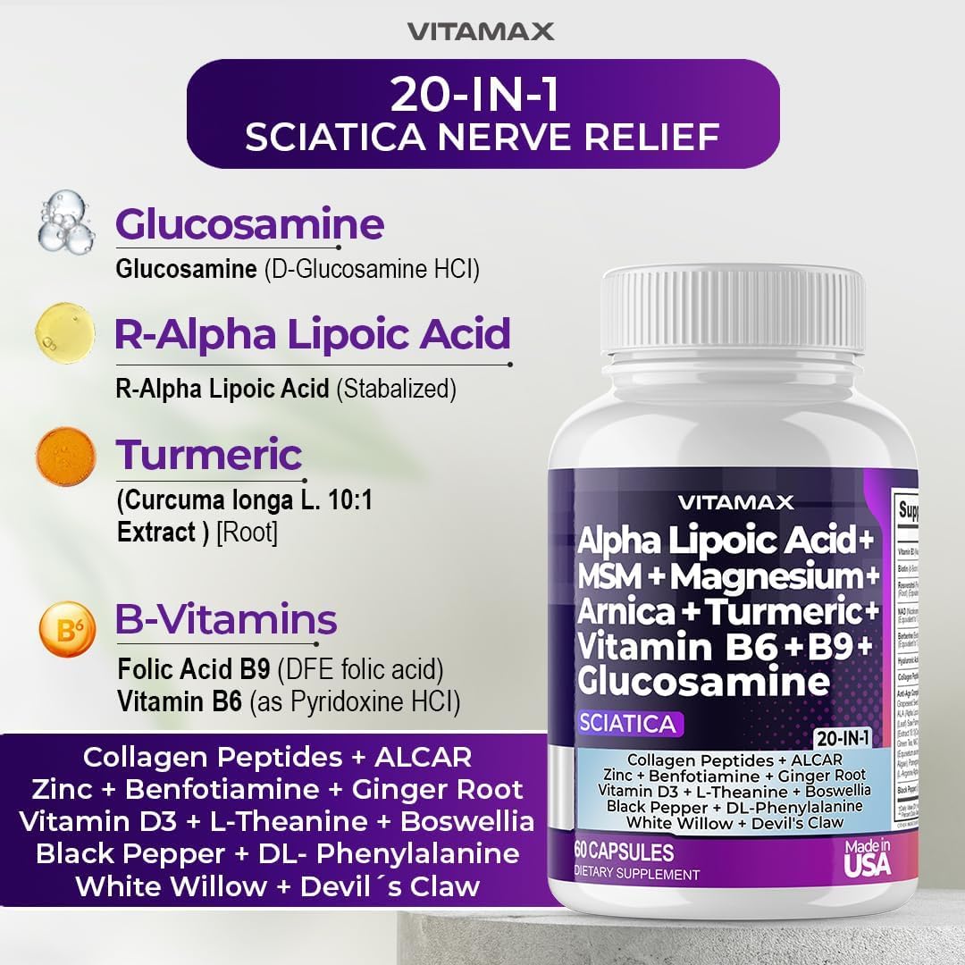Etiqueta nutricional de Vitamax Nerve Plus con lista de 20 nutrientes clave