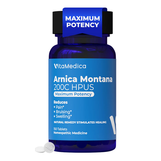 VitaMedica frasco delante mostrando arnica 200C útil para recuperación