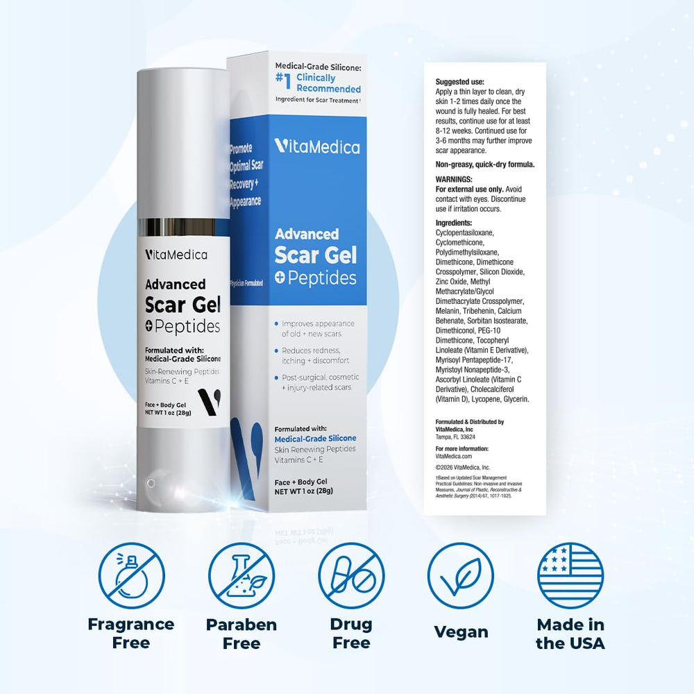 VitaMedica gel aplicado sobre cicatriz de cesárea para suavizar relieve