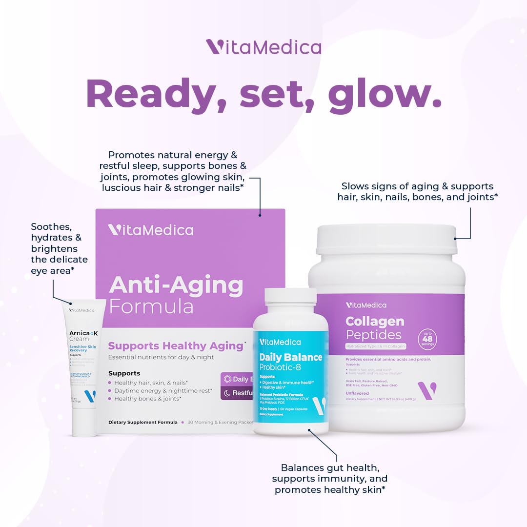 VitaMedica ingredientes sobre mesa ilustrando vitaminas y minerales clave