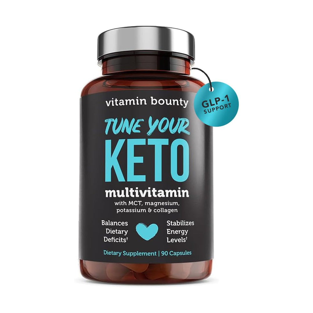 Vitamin Bounty frasco delante mostrando el diseño y beneficio de apoyo keto