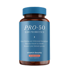 Vitamin Bounty envase frontal mostrando 50 billones CFU y 13 cepas para confianza