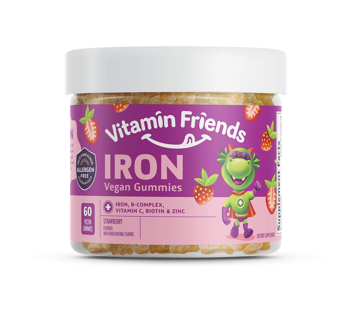 Vitamin Friends frasco al frente mostrando gominolas y beneficio nutricional
