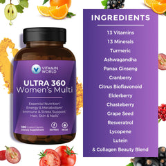 Vitamin World caplets junto a un plato saludable y apoyo al metabolismo