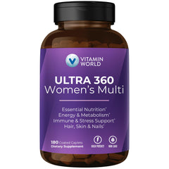 Vitamin World envase frontal mostrando fórmula para mujer y beneficios visibles