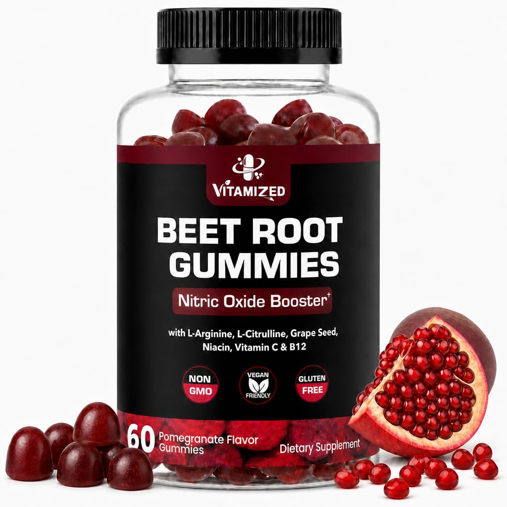 VITAMIZED envase frontal de Beet Root Gummies mostrando diseño y beneficios