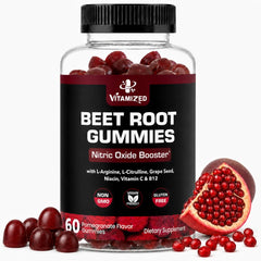 VITAMIZED envase frontal de Beet Root Gummies mostrando diseño y beneficios