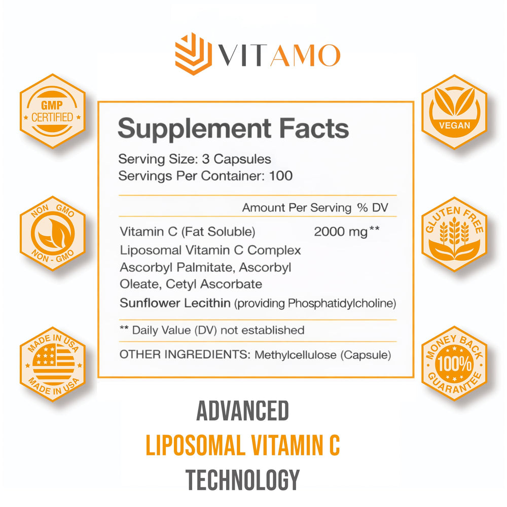 Vitamo cápsula en primer plano mostrando textura y beneficio de protección liposomal