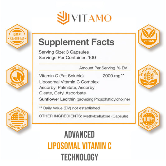 Vitamo cápsula en primer plano mostrando textura y beneficio de protección liposomal