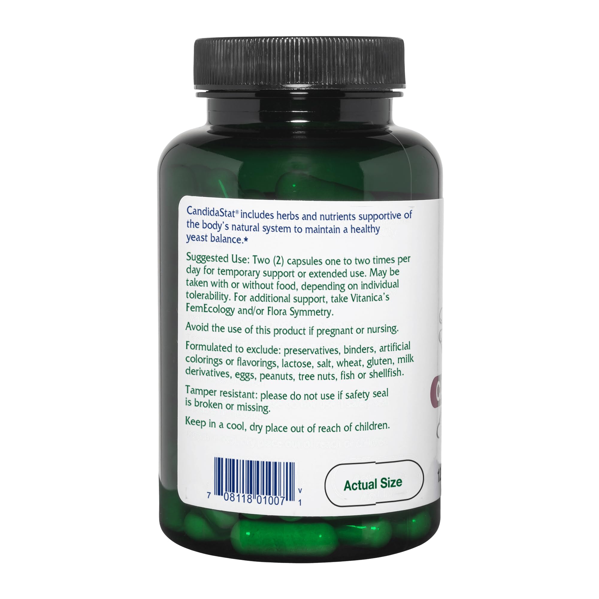 Vitanica Candidastat en uso junto a alimentos saludables para apoyo del microbioma
