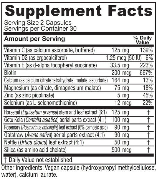 Vitanica Luminous en frasco indica consumo diario de cápsulas para cabello y uñas.