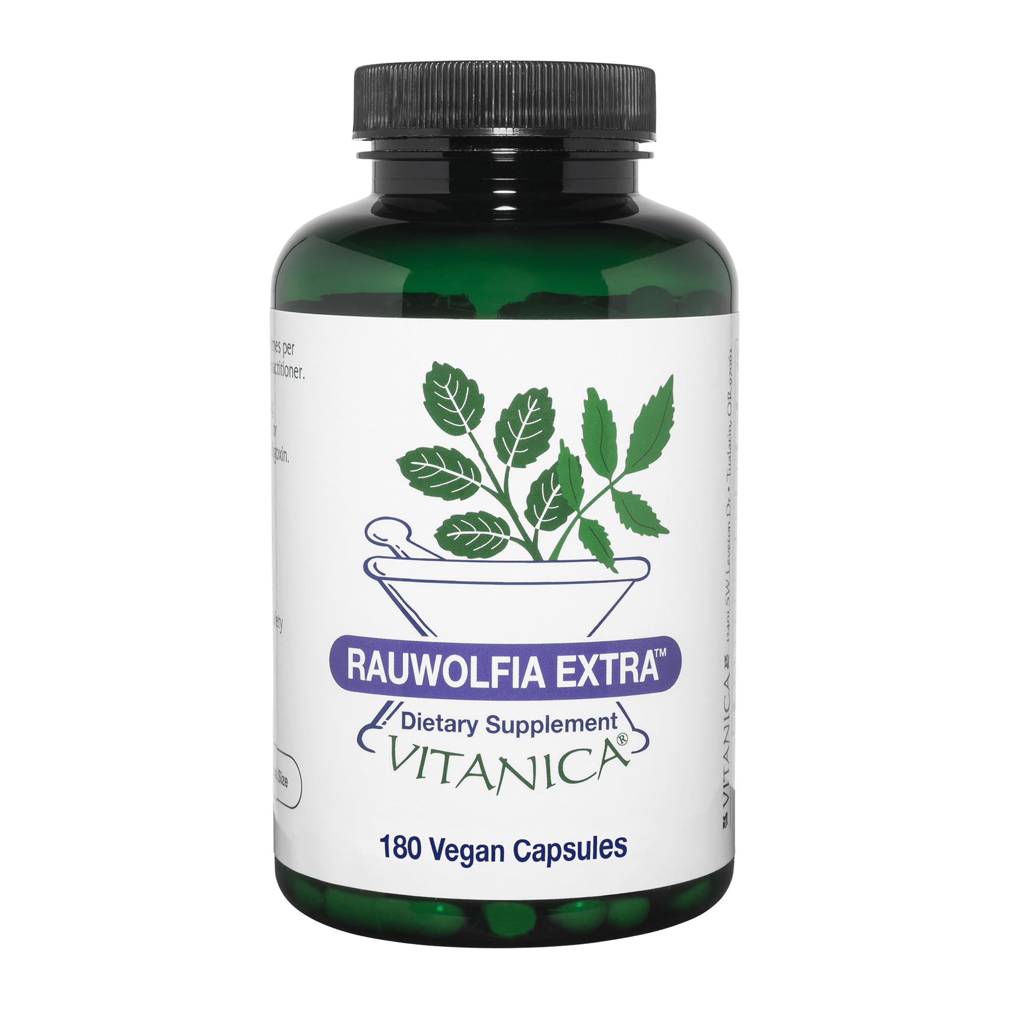 Vitanica Rauwolfia Extra botella para apoyar la salud circulatoria diaria.