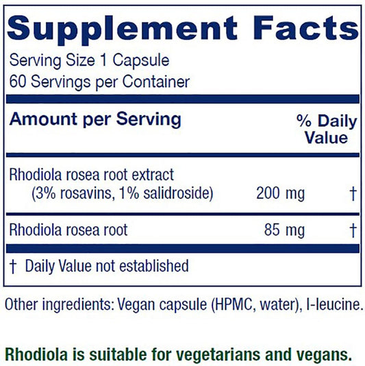 Cápsulas vegetarianas de Rhodiola de Vitanica para claridad mental