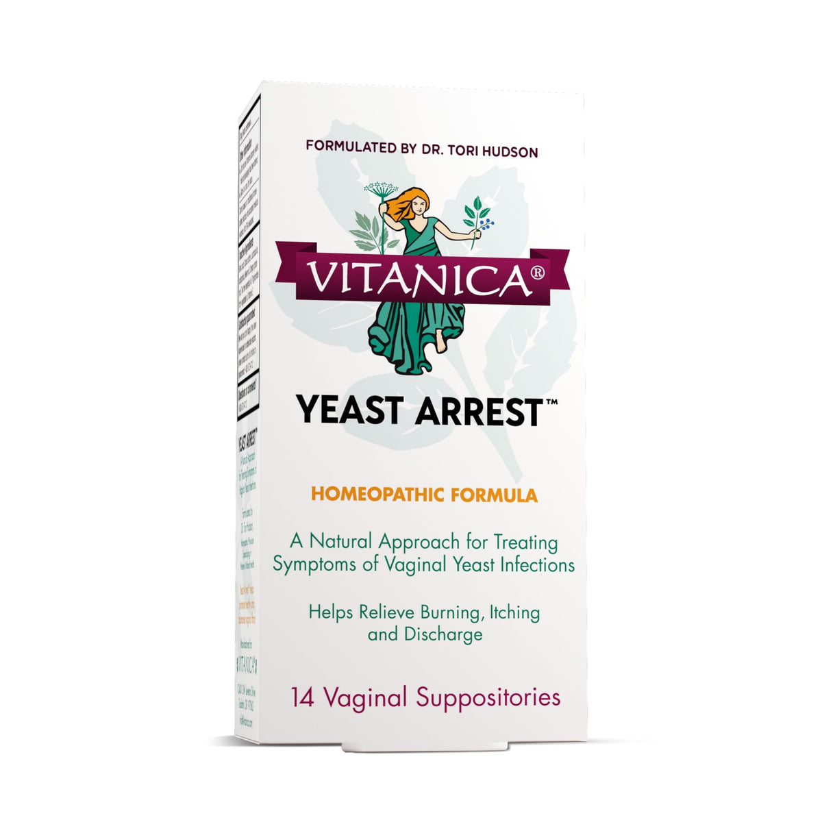 Vitanica paquete frontal mostrando 14 supositorios y beneficios