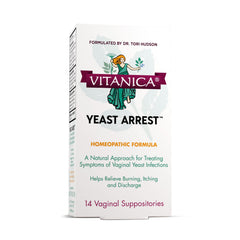 Vitanica paquete frontal mostrando 14 supositorios y beneficios