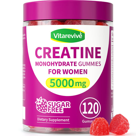 Vitarevive frasco frente mostrando diseño y cantidad de 120 gomitas, conveniencia portatil