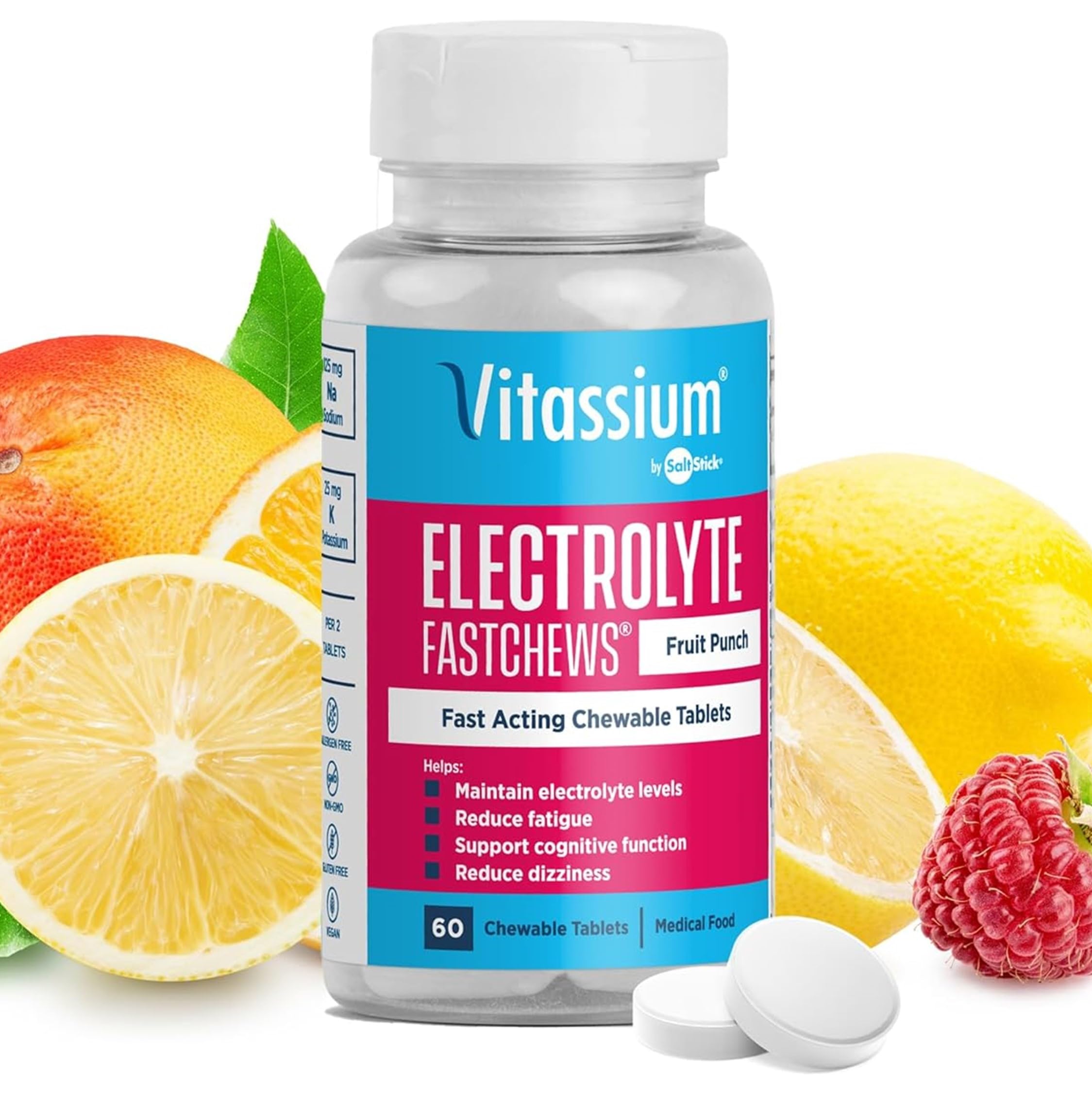 Vitassium FastChews frente del envase mostrando 60 tabletas y beneficio práctico