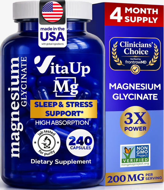 VitaUp envase frontal de Magnesium Glycinate con alta absorción
