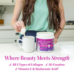 Vitauthority colágeno multiples-tipos en polvo, enfoque en piel y uñas.