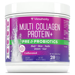 Vitauthority Multi Collagen Probiotics en envase para piel y digestión
