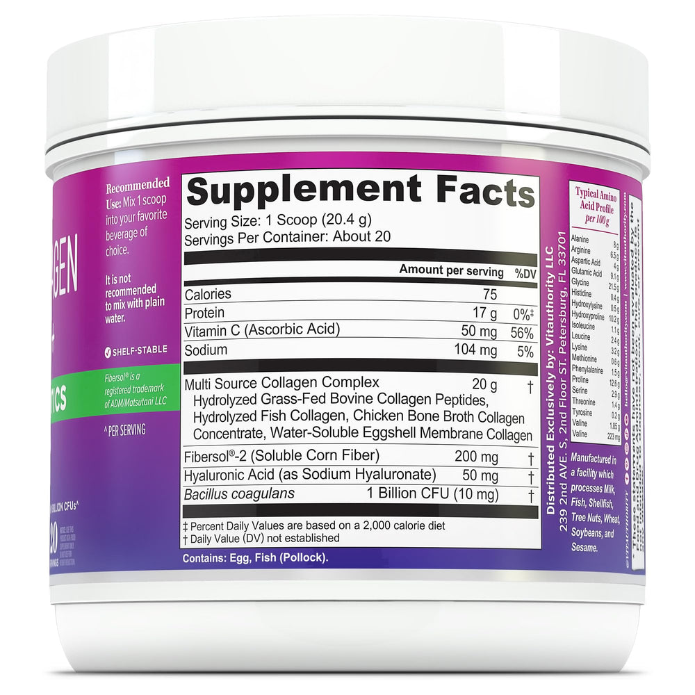 Vitauthority Multi Collagen Probiotics ingredientes clave para belleza y bienestar