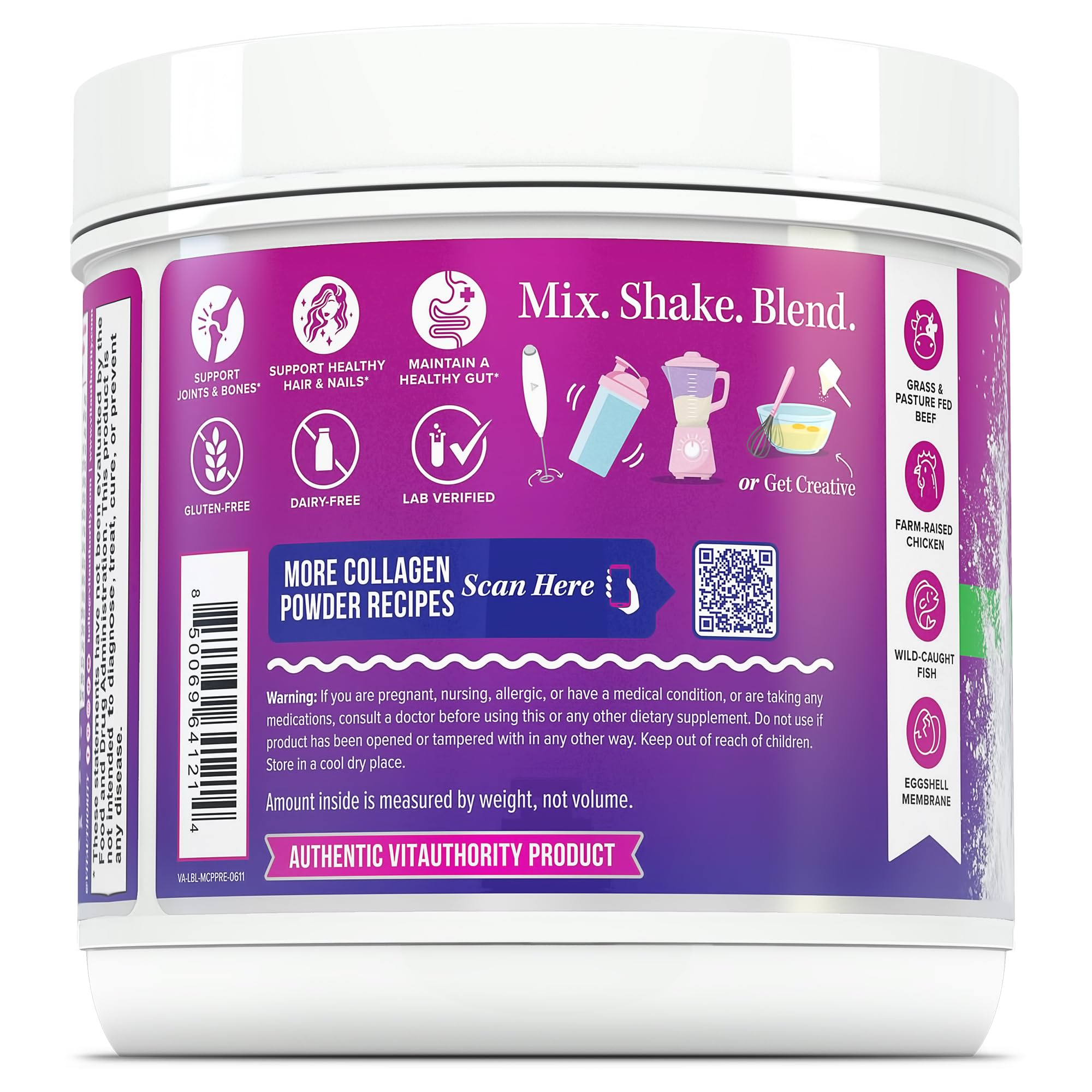 Vitauthority Multi Collagen Probiotics sin sabor, fácil de disolver