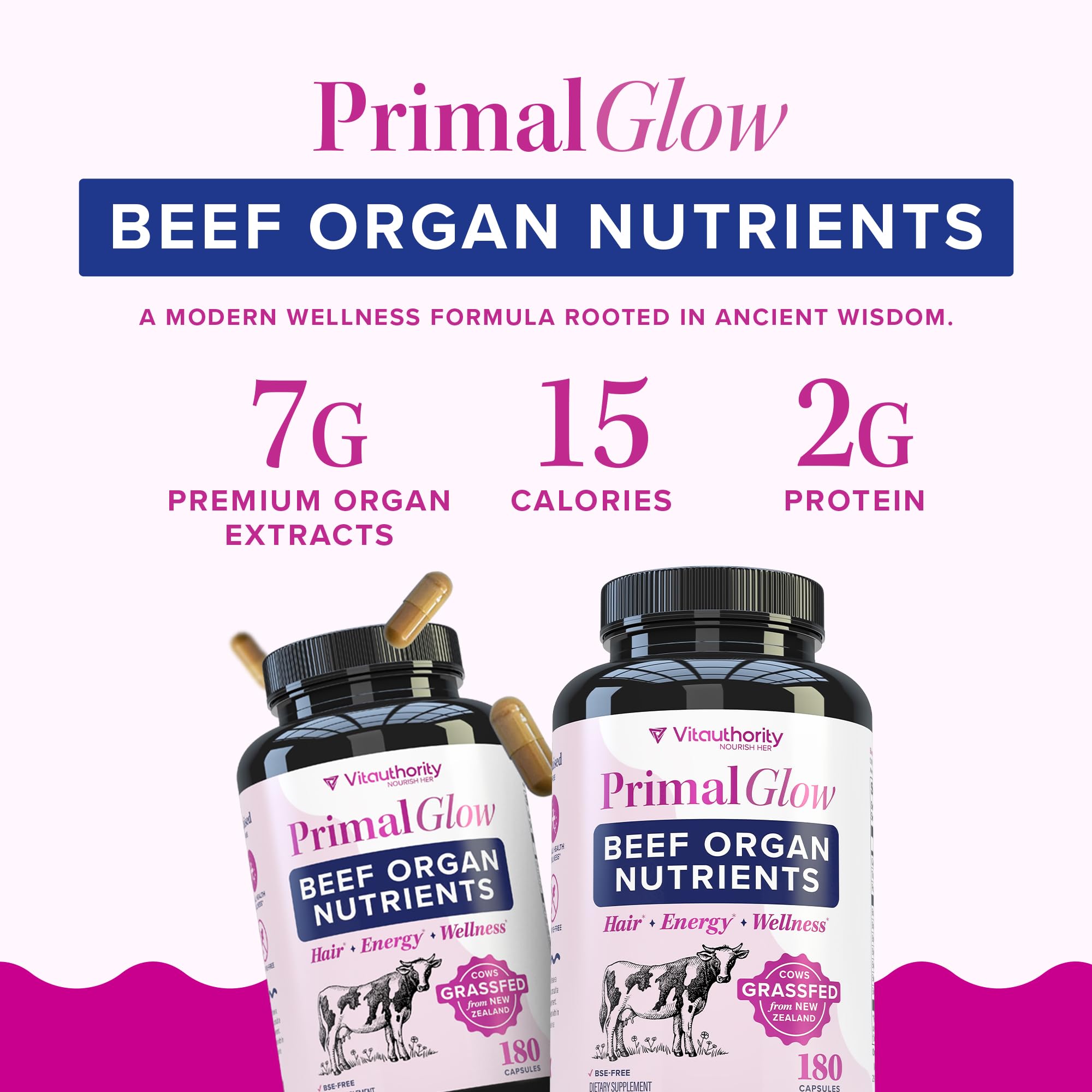 Vitauthority Primal Glow: etiqueta frontal, información de ingredientes clara.