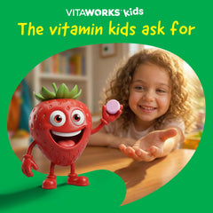 VitaWorks niños en familia tomando tabletas, apoyo diario agradable
