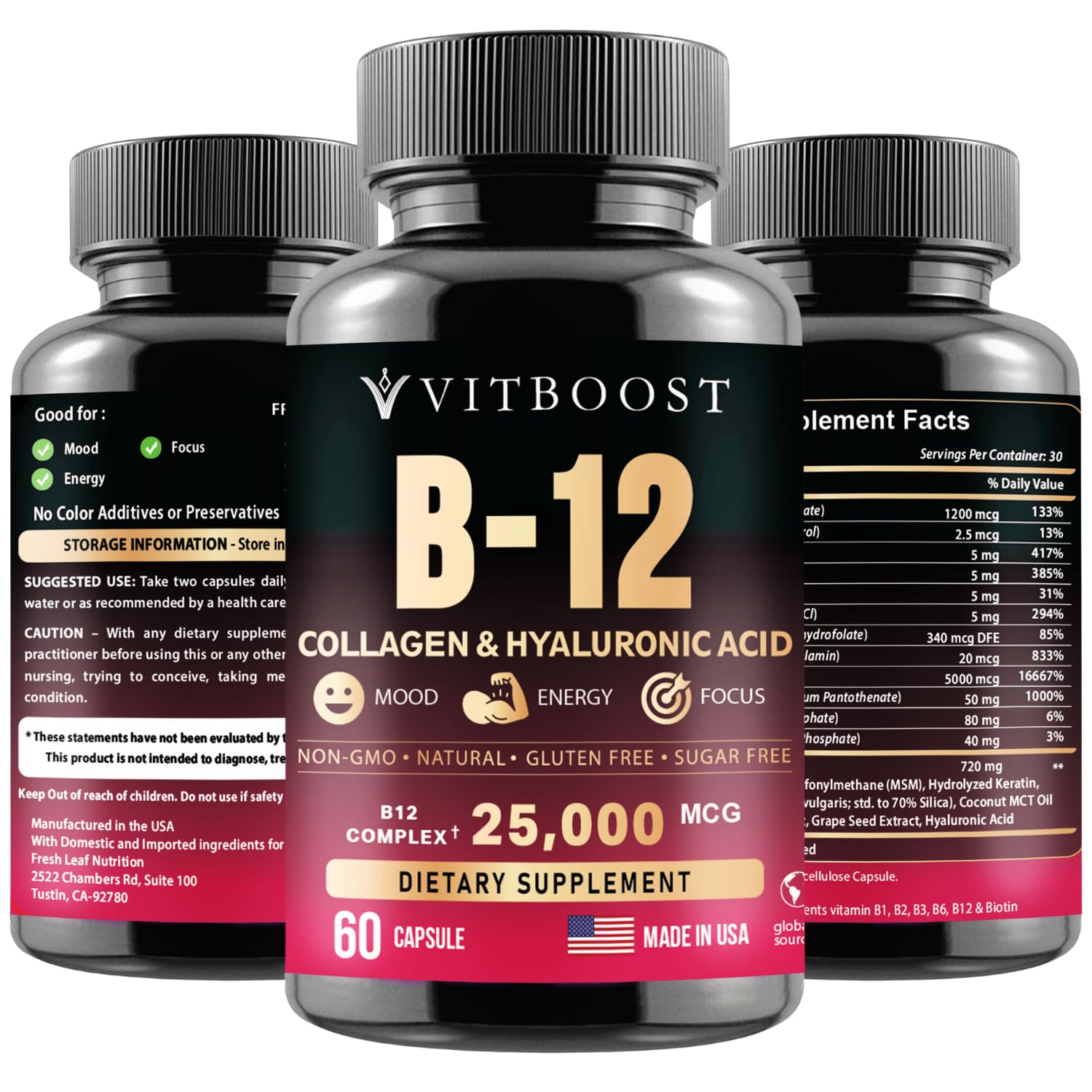 VITBOOST etiqueta con lista de ingredientes y certificaciones claras