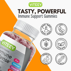 Viteey etiqueta ingredientes enumerando vitaminas y probiótico claramente