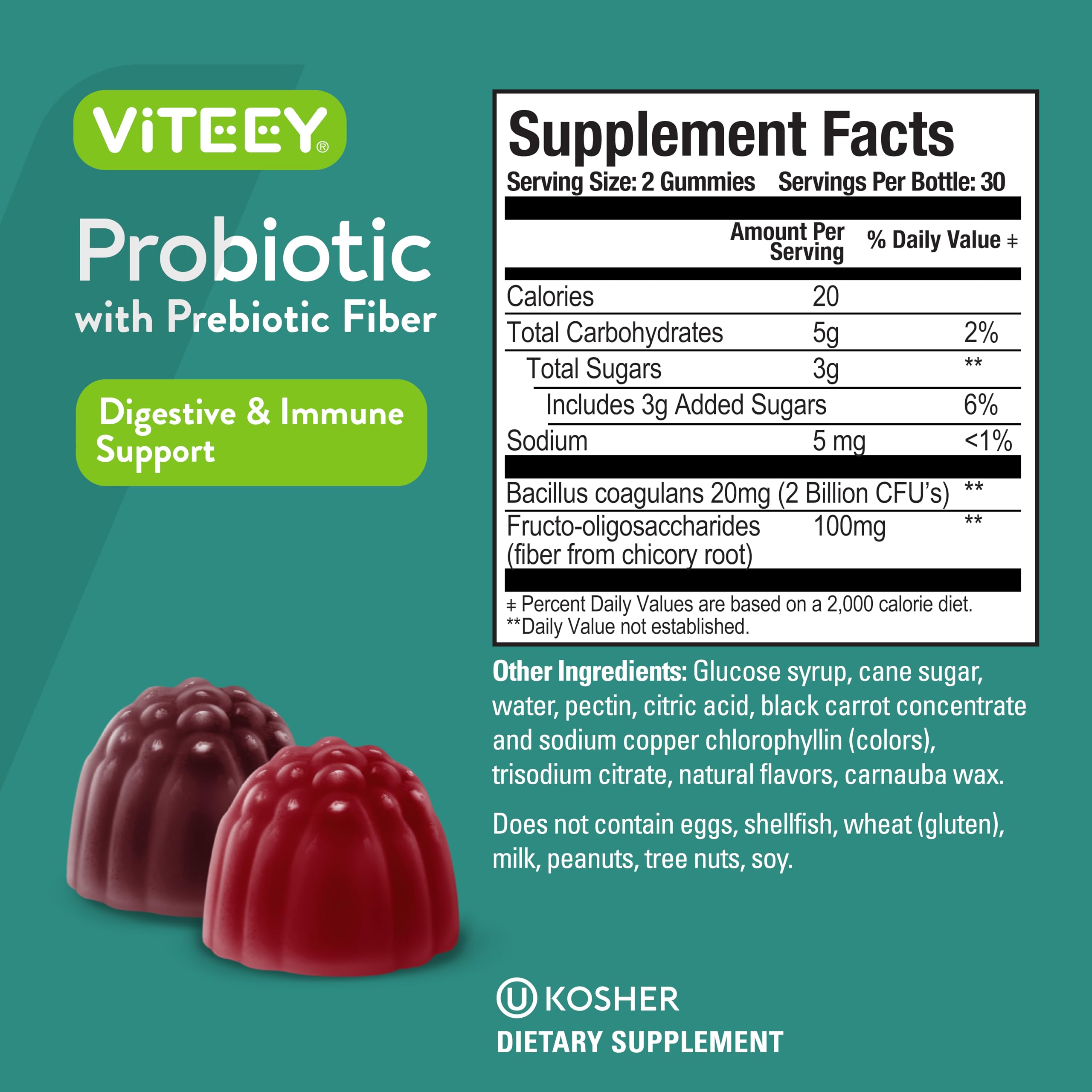 Viteey etiqueta nutricional enfocada mostrando información clara