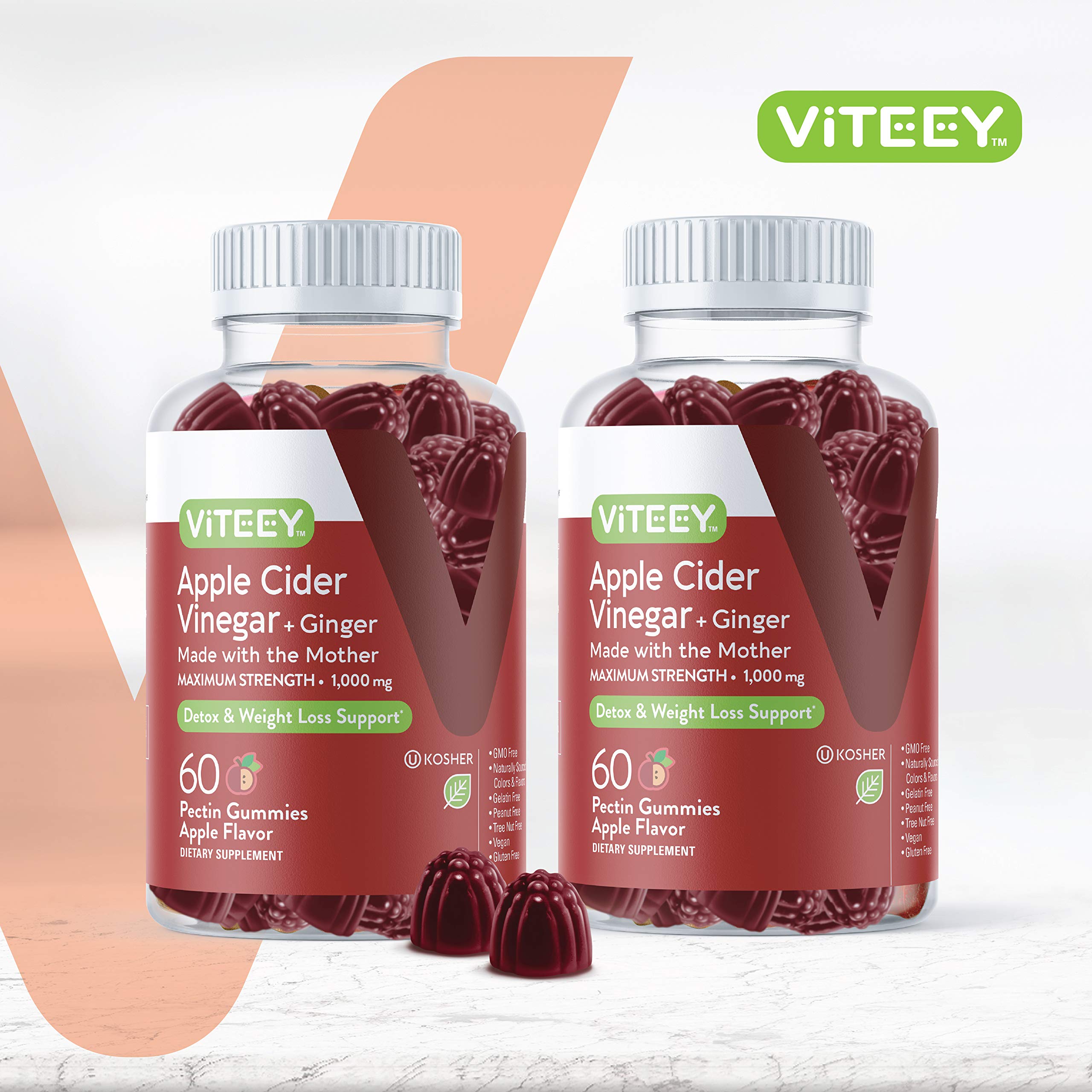 Viteey frasco abierto con gomitas a la vista, práctico para ver contenido y accesibilidad
