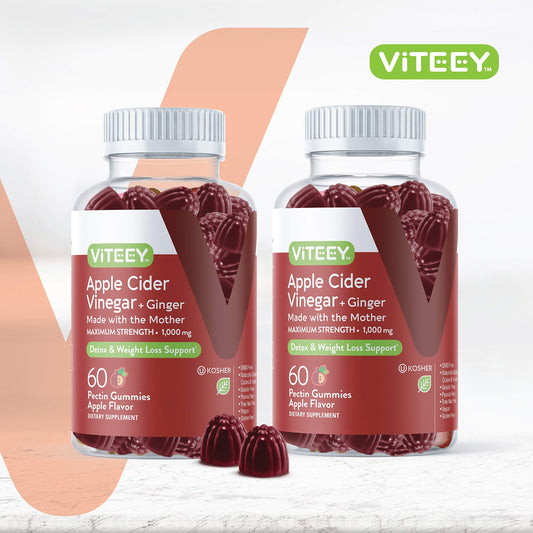 Viteey frasco abierto con gomitas a la vista, práctico para ver contenido y accesibilidad