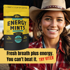 Viter Energy mint junto a una moneda para comparar tamaño claramente