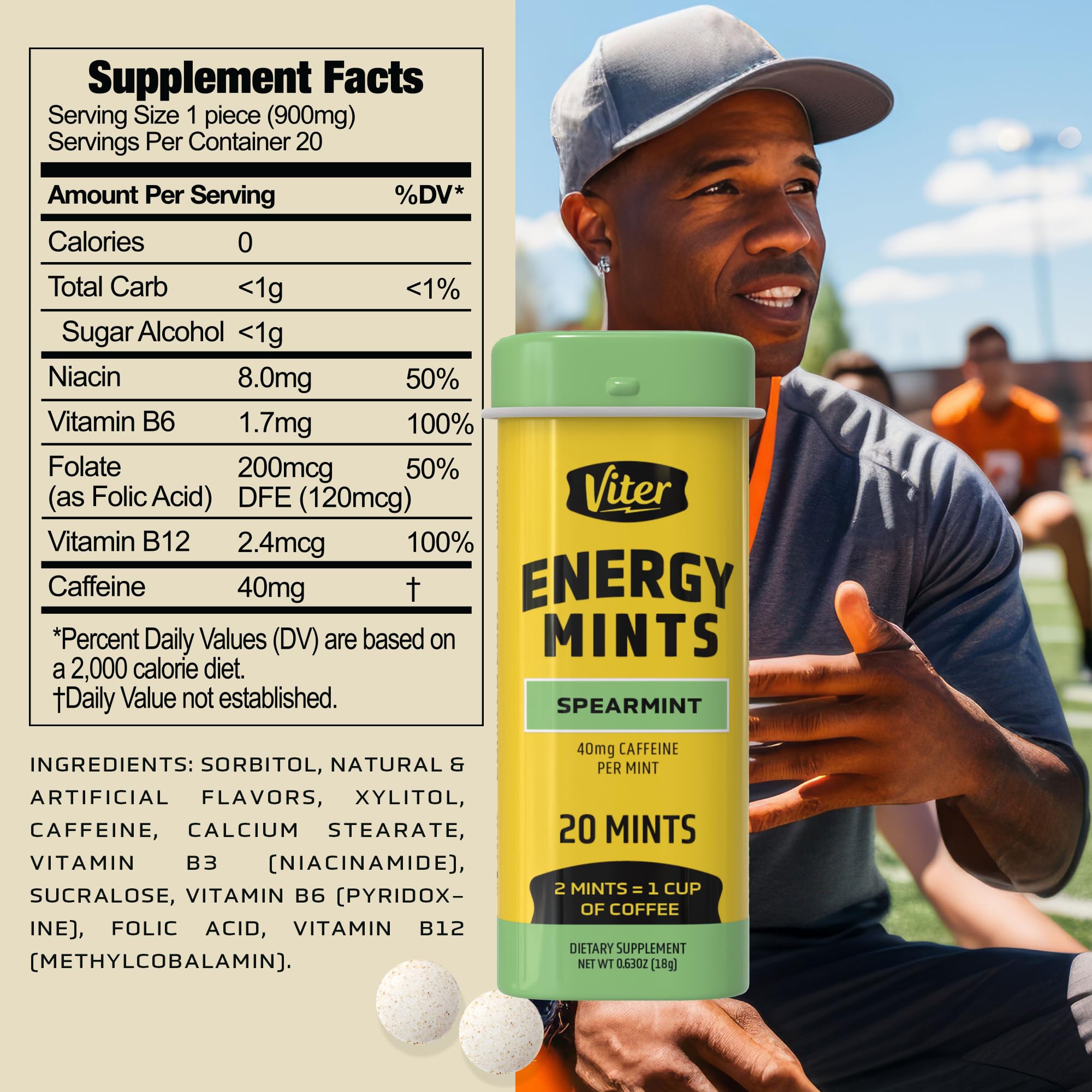 Viter Energy etiqueta de ingredientes que muestra vitaminas B incluidas