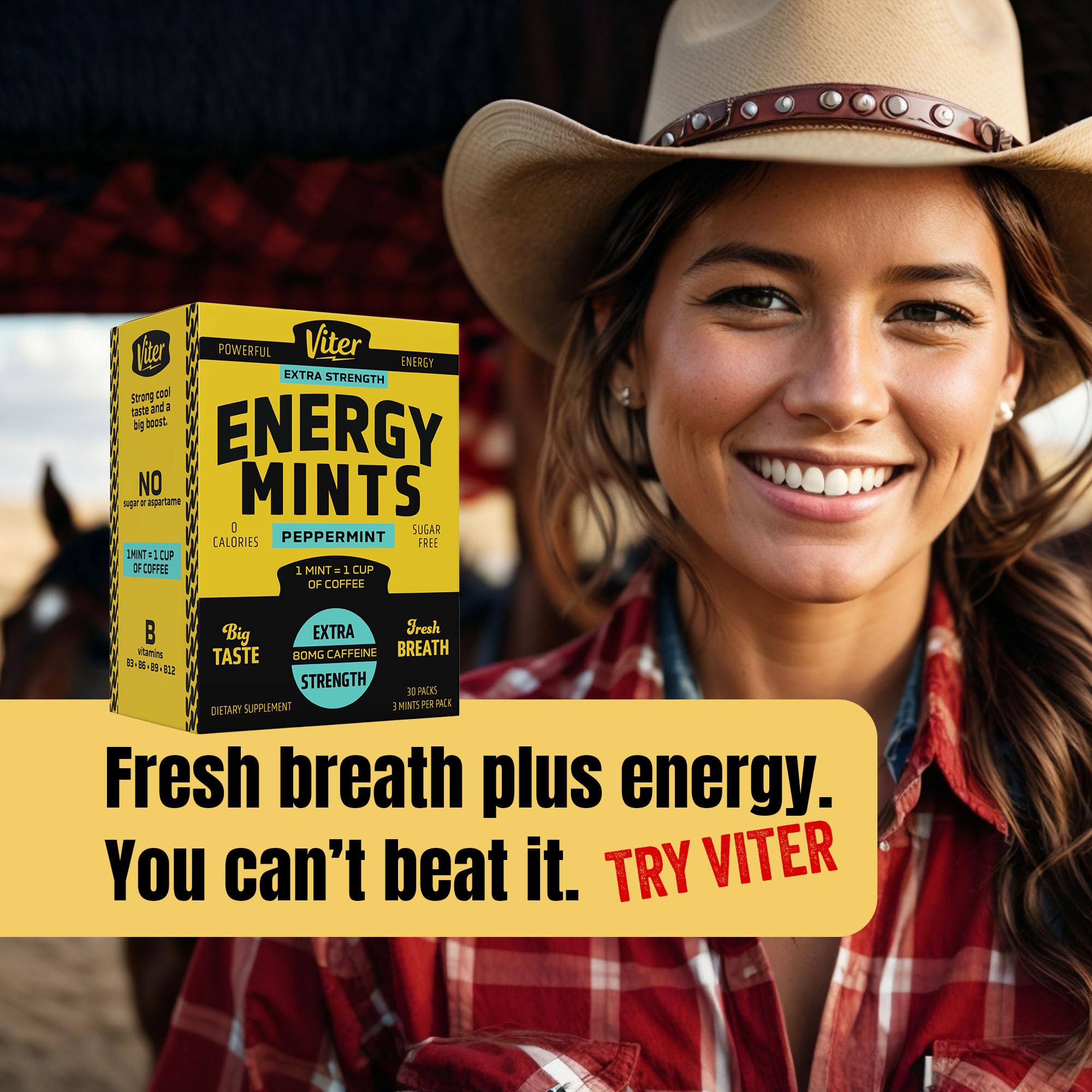 Viter Energy etiqueta nutricional enfocada en cafeína y vitaminas