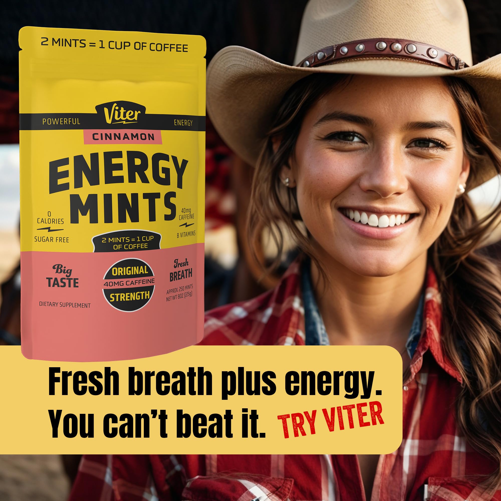 Viter Energy mint en mano indicando tamaño y fácil transporte