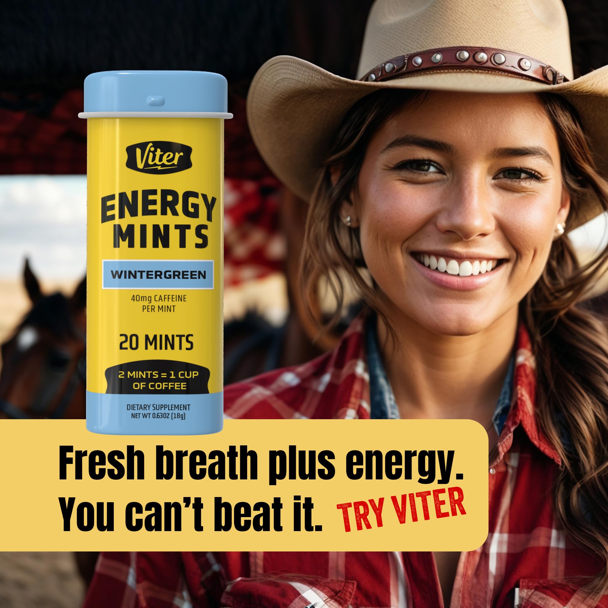 Viter Energy mint en mano lista para disolverse y activar energía