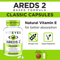 Viteyes caja y botella 180 ct junto a regla, tamaño para tres meses