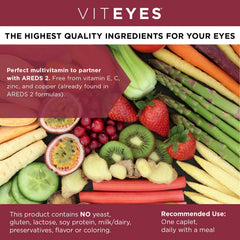 Viteyes etiqueta principal clara con ingredientes y beneficio para usuarios AREDS2