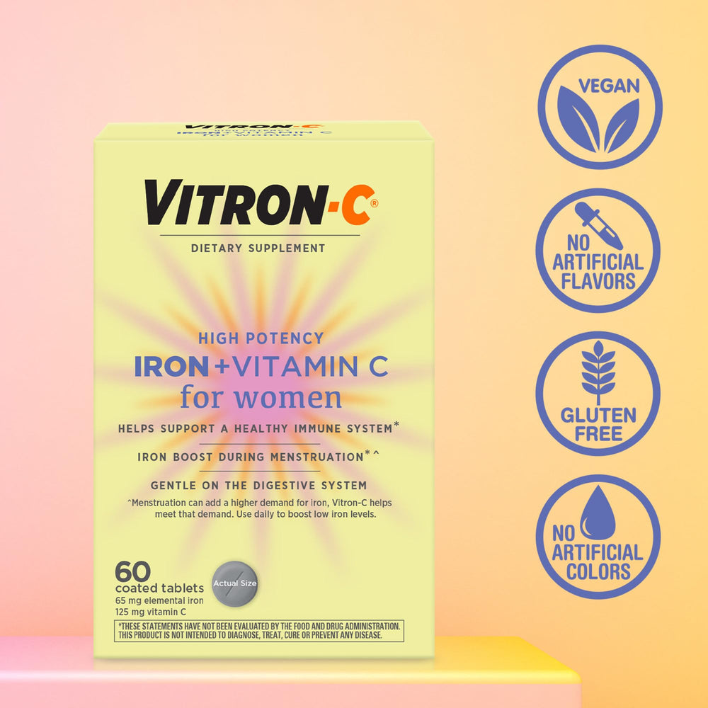 Vitron-C etiqueta con lista de ingredientes y contenido de hierro