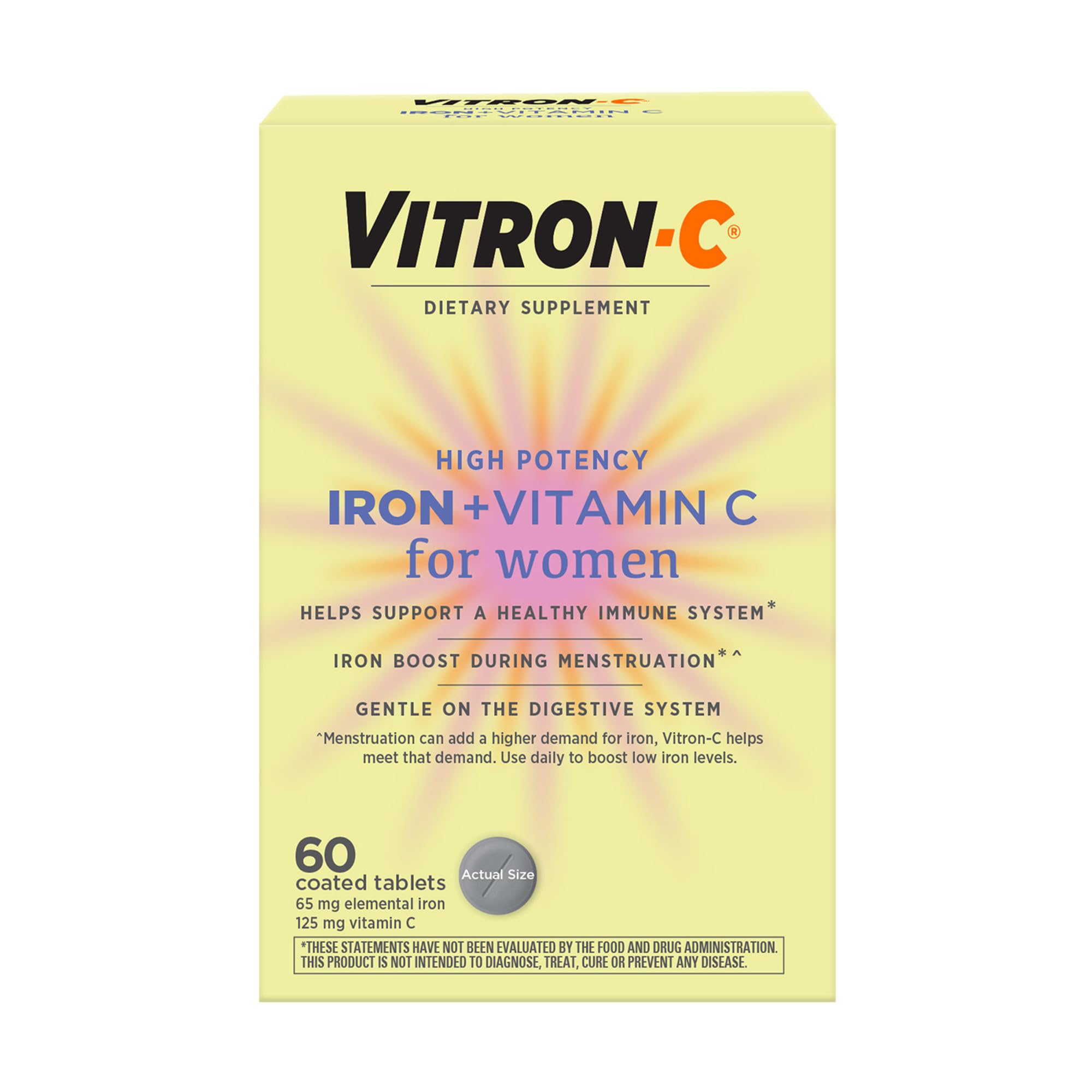 Vitron-C frente del empaque mostrando 60 cápsulas y beneficios