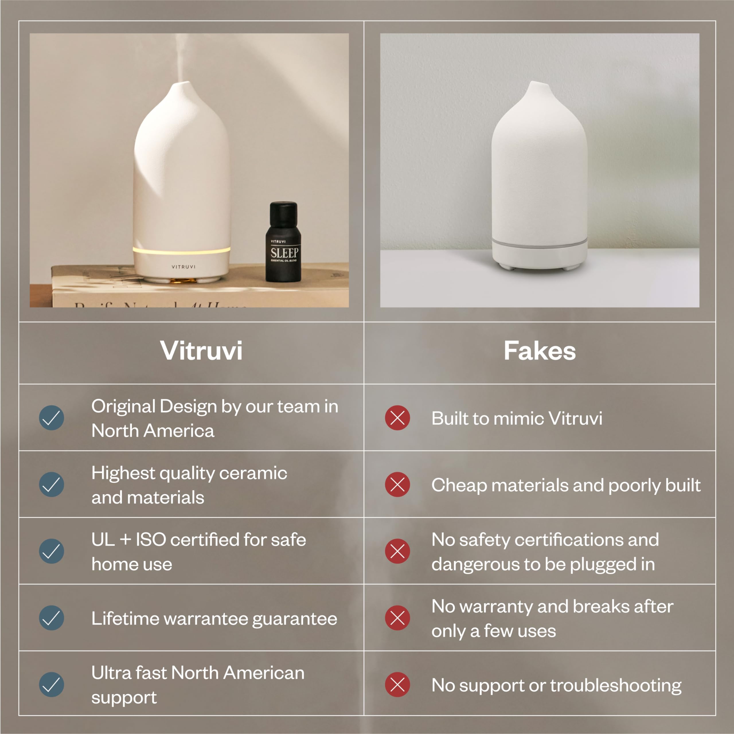 VITRUVI Stone Diffuser comparación de tamaño y portabilidad práctica