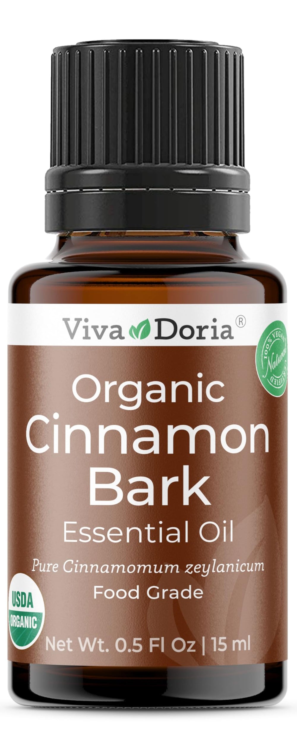 Viva Doria frasco delantero 15 mL mostrando envase de vidrio y cierre seguro, beneficios: conservación del aroma