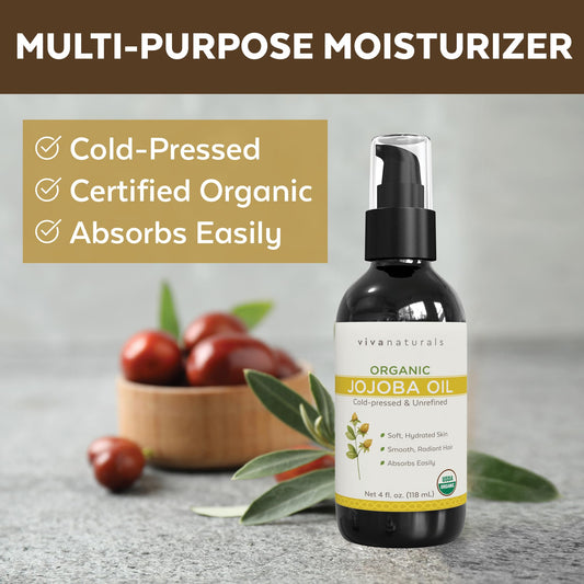 Viva Naturals aceite de jojoba gota sobre piel hidratación no grasa