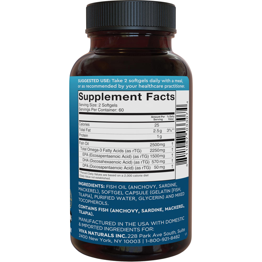 Viva Naturals frasco abierto mostrando 120 cápsulas y contenido