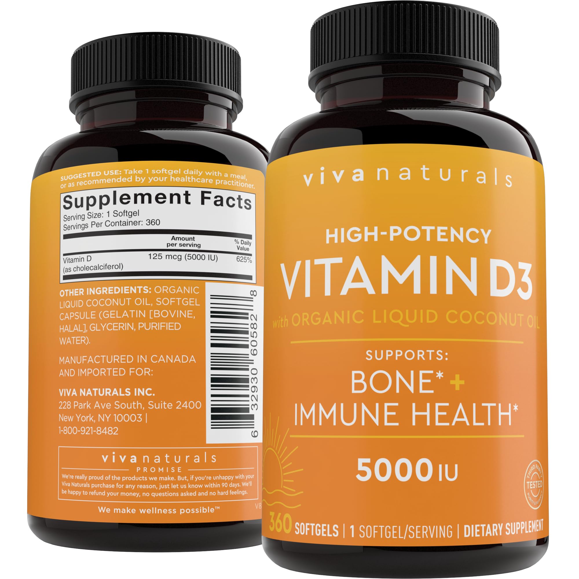 Viva Naturals frasco delantero mostrando diseño y cantidad, fácil identificación