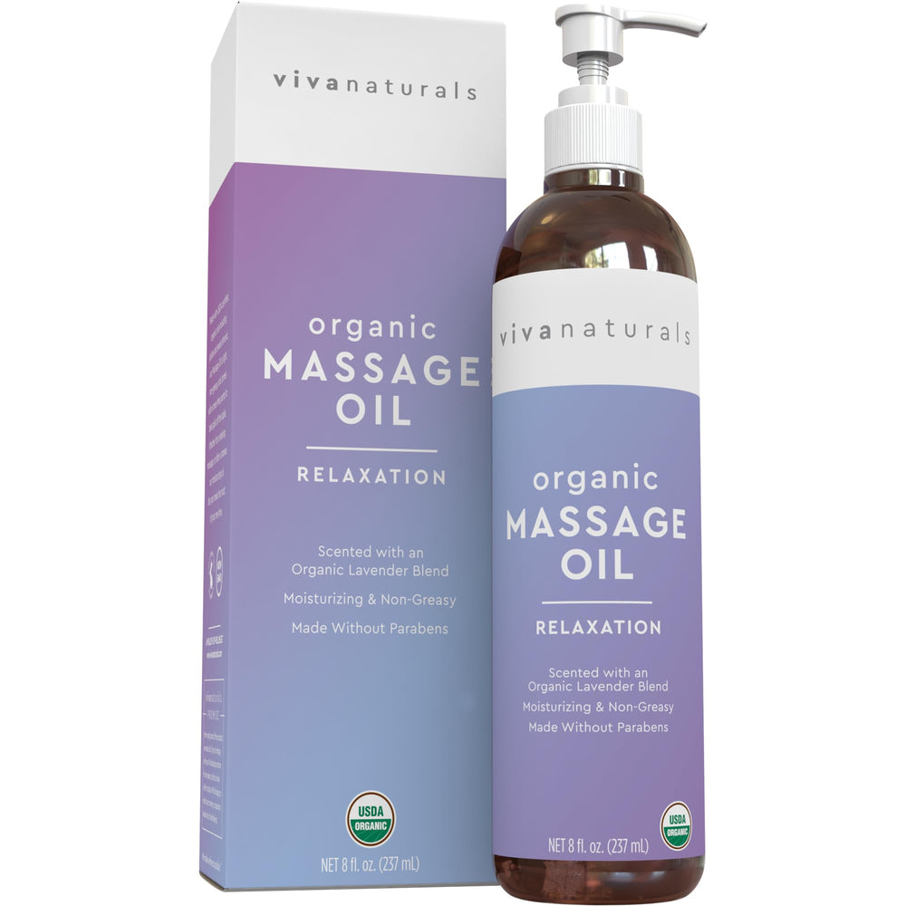 Viva Naturals envase frontal mostrando aceite de lavanda y beneficio relajante